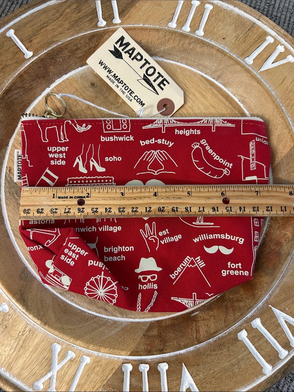 ❌last chance❌ Maptote NY Red Canvas Zip Pouch NEW all cotton brass zipper pull - Picture 6 of 8